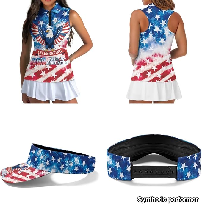 POLERO Golf Tank Top Women Golf Shirts and Visor Hat Collared Racerback Tennis Shirt Set Quarter Zip
