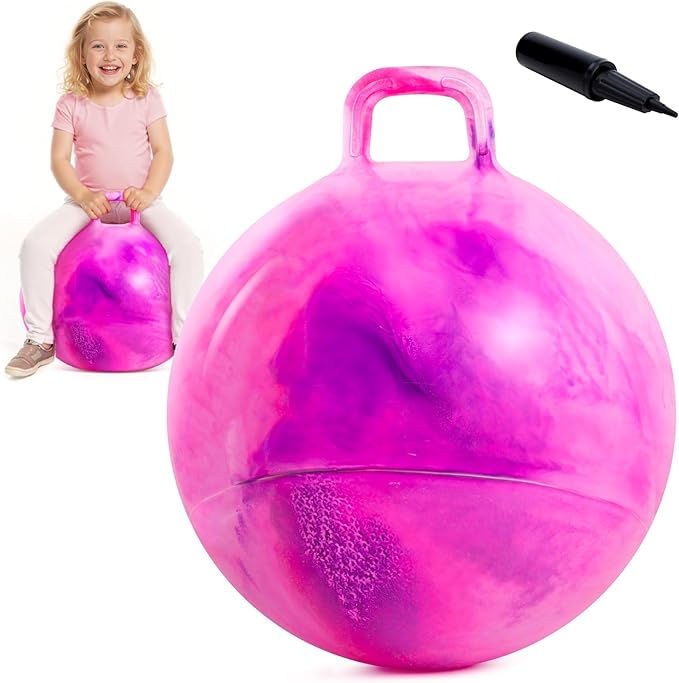 EVERICH TOY Hopper Ball for Kids, 18In Hoppity Hop Ball, Purple Pink Clouds Ride On Bouncy Balls with Handle for Kids, Indoor Outdoor Jumping Hopping Toys for Boys & Girls Gifts with Pump
