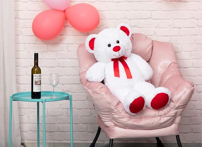 Huge Teddy Bear Stuffed Animal Giant Teddy Bear Plush with Red Ribbon Bow Plush Toy Gift for Girlfriend and Kids 36 inch White