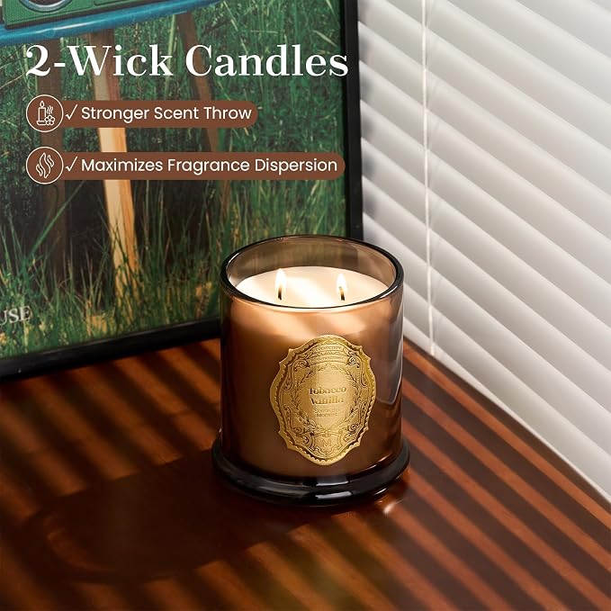 M&SENSE Tobacco Vanilla Candles for Home Scented, 2 Wick 12.7oz Soy Wax Candles 70 Hours Long Burning,Non Toxic Candles Gift for Stress Relief, Meditation, Yoga