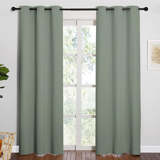NICETOWN 84 inches Blackout Curtains for Office and Theater, Thermal Insulated Solid Grommet Drapes for Living Room (Sage Green, 1 Pair, 42 inches Wide)