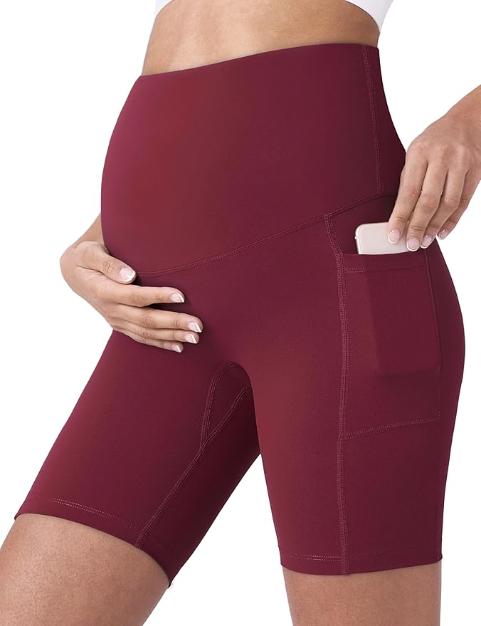 POSHDIVAH Women's Maternity Yoga Shorts Over The Belly Bump Summer Workout Running Active Short Pants with Pockets 5"/8"