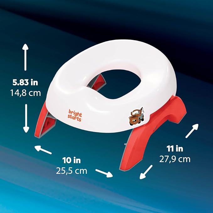 Disney Pixar Cars 2-in-1 My Travel Potty by Bright Starts, Freestanding Potty or Toilet Topper Seat, Includes Travel Storage Bag, Red - Lightning McQueen
