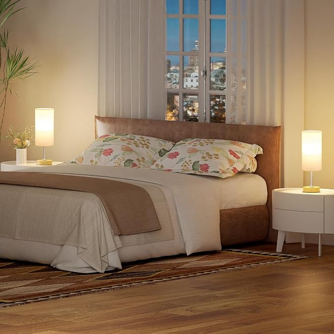 Touch Bedside Lamps Set of 2 - 3 Way Dimmable Table Lamps for Bedroom, Nightstand Lamp with Wooden Charging Station for Kids Room Dorm, Small Desk Lamp for Living Room, Office, Kids Room, Nursery