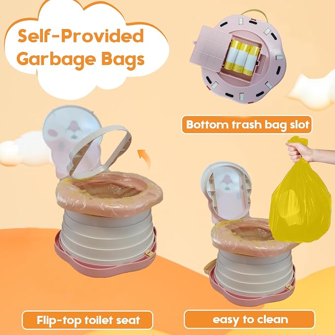 SunnySmile Portable Potty Cute Puppy Design, Portable Toddler Toilet with 45 Disposable Bags, Foldable Toddler Travel Potty for Camping, Road Trips & Car Toilet for Kids