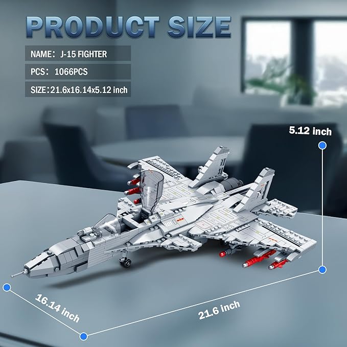 J-15 Fighter Jet Building Set,Military Airplane Jet with Movable Wings,Single Seater Fighter 33028,Aircraft Model Kits,Military Displays,Gift for Adult Teens Boys 14+,1066PCS