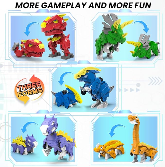 Robot Dinosaur Toys 5-in-1 Transforming Robot Including 5 Dinosaur Action Figures -Build & Combine into 8" Large Warrior with Weapon for 6 7 8 9 Year Old Boys