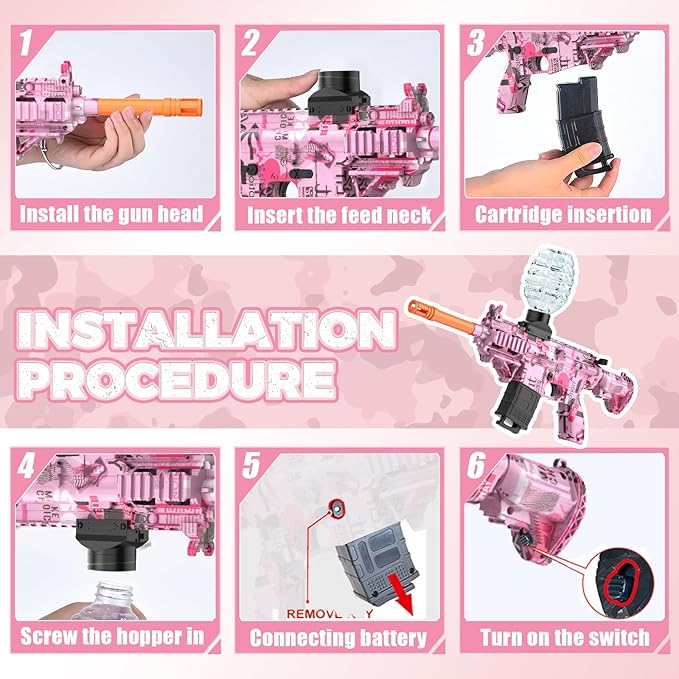 Electric Gel Ball Blaster Toys-Eco-Friendly Splatter Ball Blaster,Automatic Outdoor Games Toys for Activities Team Game（Pink）