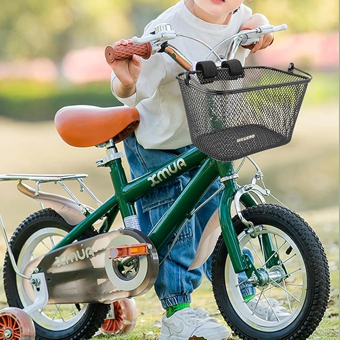 Kids Bike Basket - Front Bicycle Basket for Children, Metal, Cute Decorative Accessory for Kids Bikes & Scooters