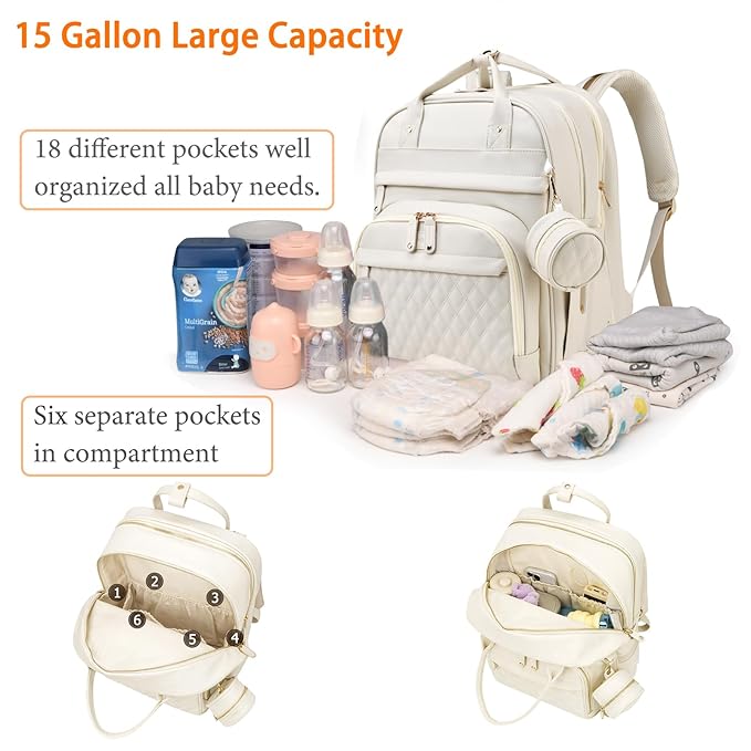 Astro alan Baby Diaper Bag with Changing Station, Waterproof Diaper Bag Backpack for Moms Dads with USB Charging Port, Baby Shower Gifts, Large Capacity diaper backpack, Beige