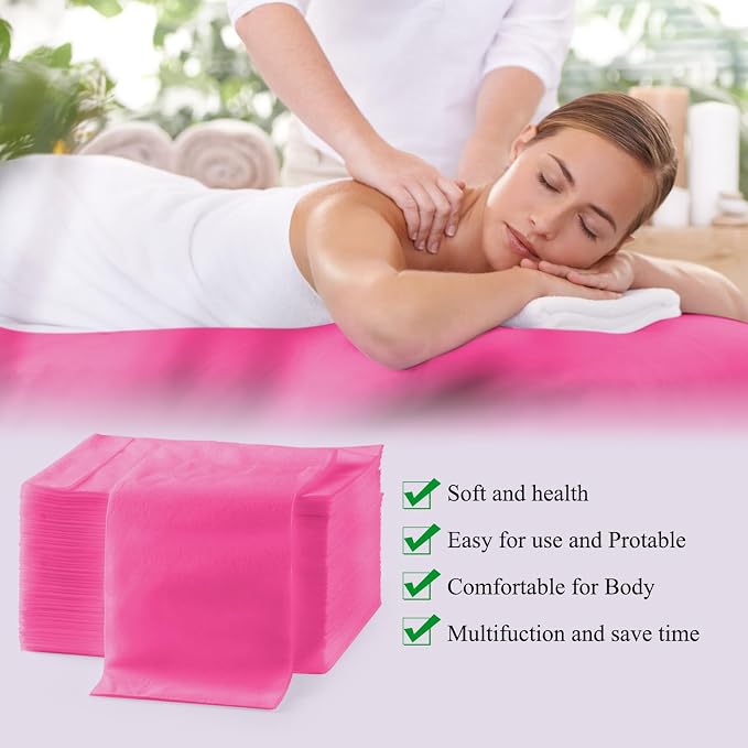 50Pcs Disposable Bed Sheets 31.5"x71"Massage Table Sheets Non-Woven Fabric Bed Covers for Ultimate Hygiene and Comfort in Massage,Tattoo, Beauty and Spa Treatments, Breathable & Durable Sheets(Pink)
