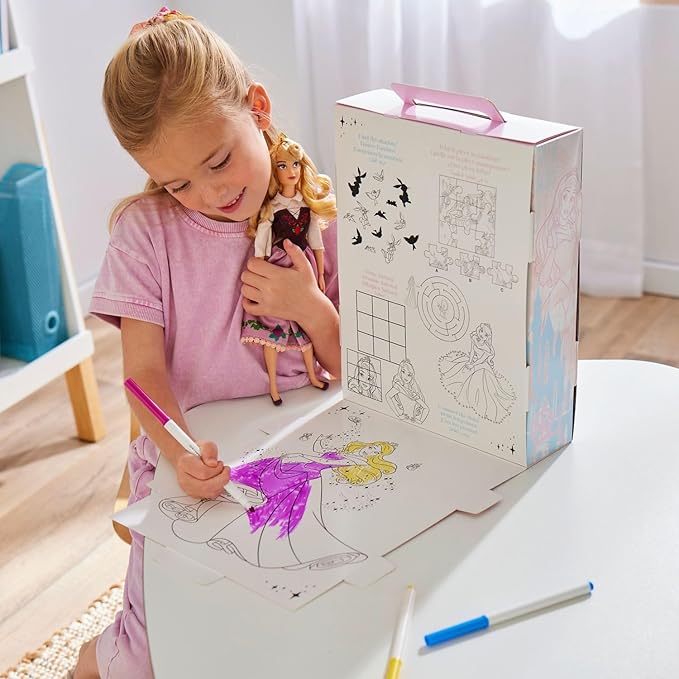 Disney Store Official Disney Princess Story Doll (Aurora) 11 Inches, includes Coloring Book and Additional Dress, Princess Doll in Classic Outfit, Disney Princess Toys for Girls