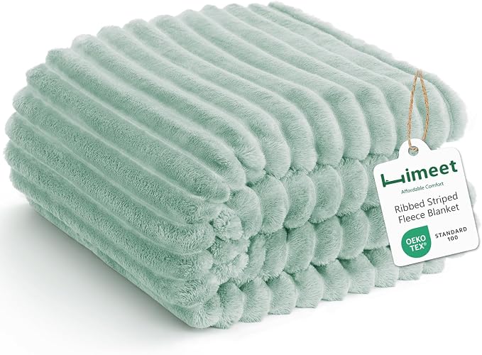 HIMEET Sage Green Oversized Throw Blanket, 300GSM Ribbed Fleece, 50 x 70 in | Ultra Soft Flannel, All-Season Lightweight Warmth, Extra Coverage for Couch Lounging, Home Room Decor, Machine Washable