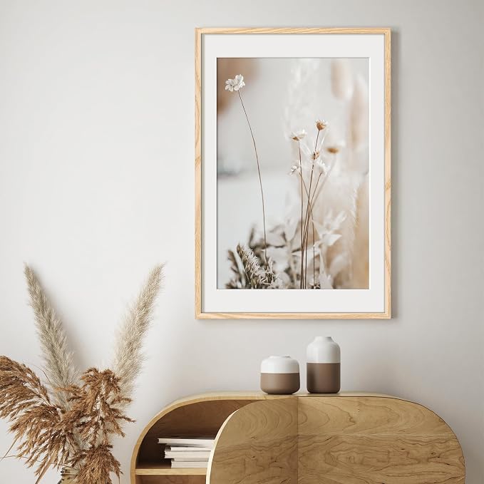 upsimples 24x36 Poster Frame, Display Pictures 20x30 with Mat or 24x36 Without Mat, Wall Hanging Picture Frame, Natural Style, 1 Pack