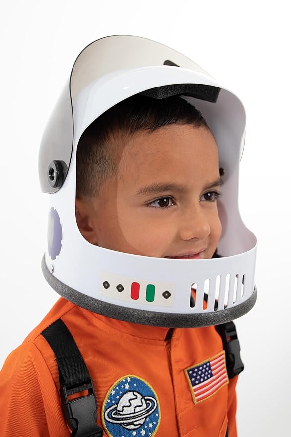 Little Adventures Orange Astronaut Dress Up Costume and Helmet- Machine Washable Pretend Play (Size X-Large 7-9)