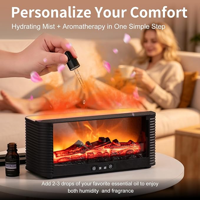 9-Color Essential Oil Diffuser - Colorful Flame Fireplace Aroma Diffuser, 250ml Remote Control Aromatherapy Aroma Humidifier with Time Sets and Remote Control for Bedroom, Home, Yoga Office Gift