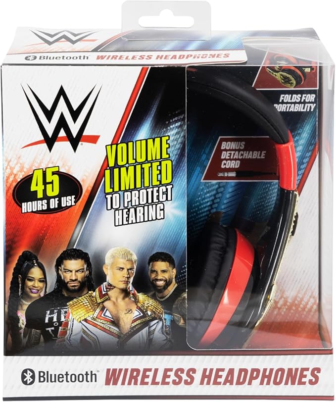 eKids WWE Bluetooth Headphones, Wireless Headphones with Microphone Includes Aux Cord, Kids Earphones for School, Home, or Travel