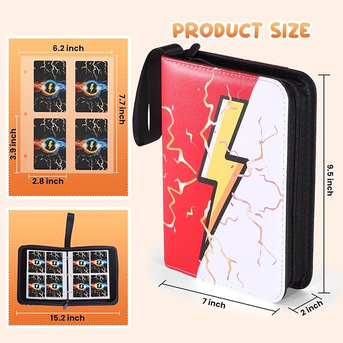 4-Pocket Trading Card Binder Bundle with 50 Sleeves Holds 400 Cards, Zipper Card Holder Album for Game and Sports Cards Collectors - Red