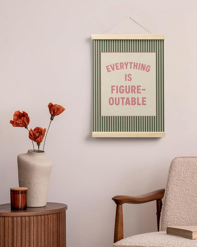 FGFK Everything Is Figureoutable Positive Affirmations Wall Art Poster Hanger Frame, Retro Pink and Green Inspirational Canvas Prints Framed Wall Decor for Office Classroom Home Bedroom, 12x16 Inch