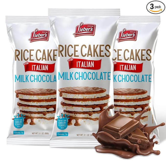 LIEBERS Italian Milk Chocolate Rice Cakes, Kosher Dairy, Gluten Free 3 Pack | Whole Grain Brown Rice Snack, Crispy & Low Calorie, Wheat Free, 60 Calories or Less per Cake, Great on the Go