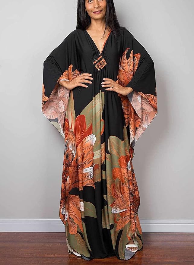 Venasha Womens Caftan Floral Print Kaftan Dress Short Sleeve Swimsuit Cover up Loungewear for Summer