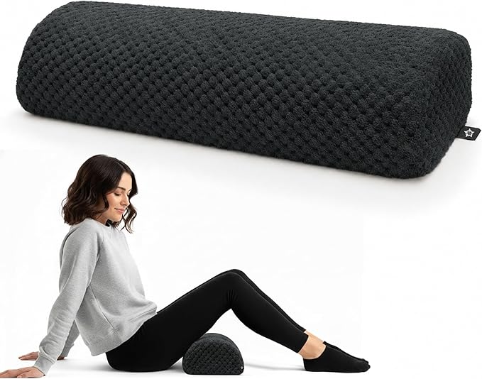 SPRING SEAON Half Moon Bolster Knee Pillow for Back Sleeping Memory Foam Leg Pillow for Ankle and Foot Comfort Under Knee Pillow for Side Sleepers Machine Washable Cover(17" x 7.5" x 4.3")