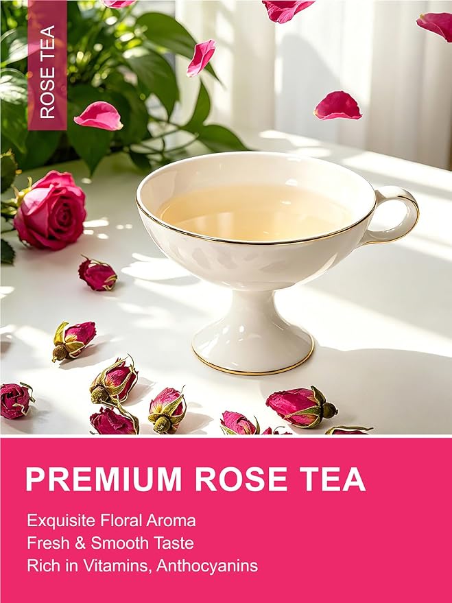 TeeLux Rose Buds Tea Loose Leaf, 5.3oz/150g, Natural Dried Rose Buds Herbal Tea, Culinary Food Grade Rose Flowers for Drinks, Baking, DIY Beauty, Crafts, Caffeine Free