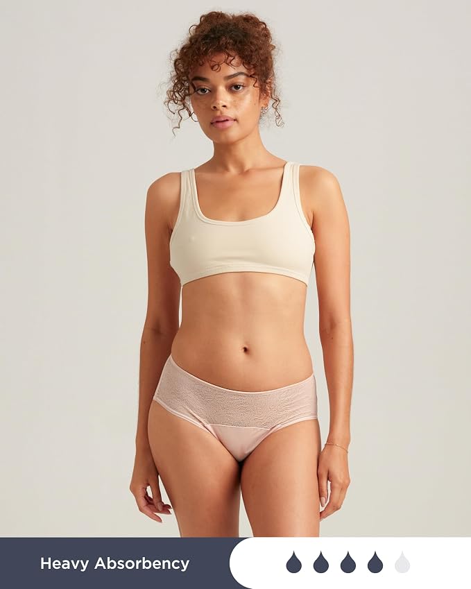 saalt Lace Hipster Period Underwear | Mid-Rise Leak Proof Underwear for Women, Soft-Stretch European Lace