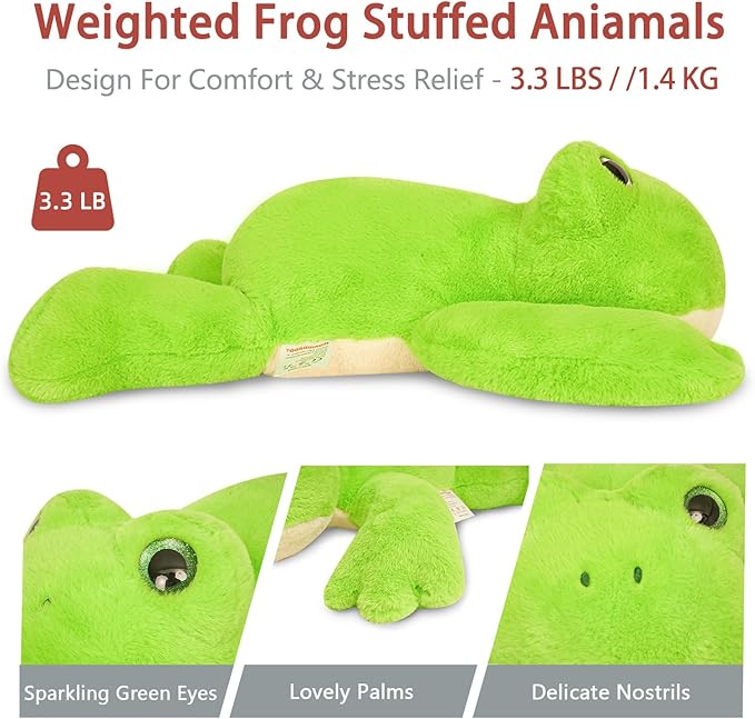 Niuniu Daddy 20" | 3.3 Pound Frog Weighted Stuffed Animals for Kids Adults, Soft Stuffed Frog Plush Toys for Sleeping Hugging, Squishy Body Pillow for Presents Birthday Christmas Holiday Easter