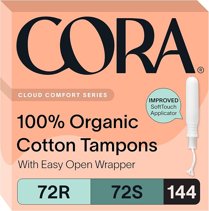 Cora Organic Cotton Tampons Multipack (72 Regular, 72 Super Tampons)