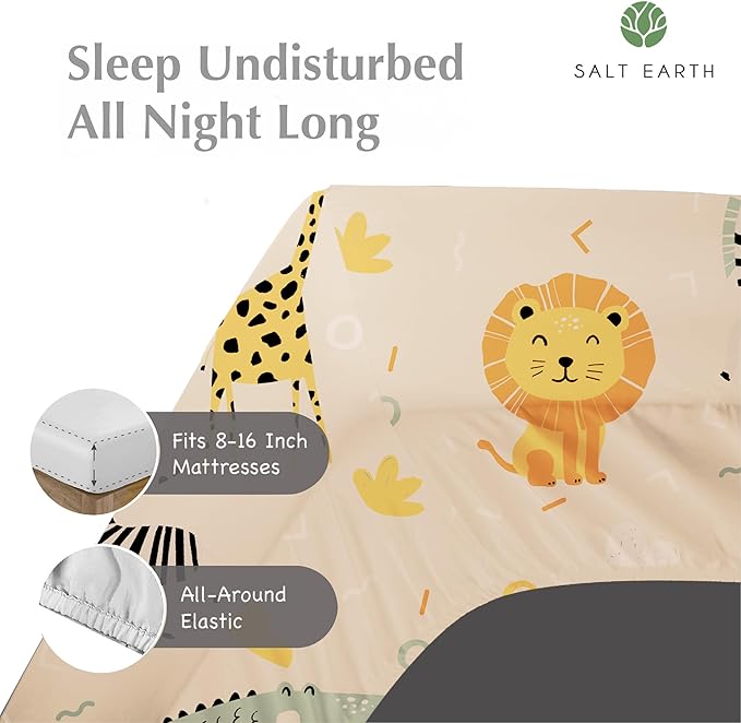Salt Earth 100% Cotton 210TC Kids Bedsheet, Twin Sheets Set for Toddler Bed, 3 Piece Bedding Set Including Flat Sheet, Fitted Sheet, and Pillowcase, Themed Sheets for a Playful Kids Bed (Summerland)