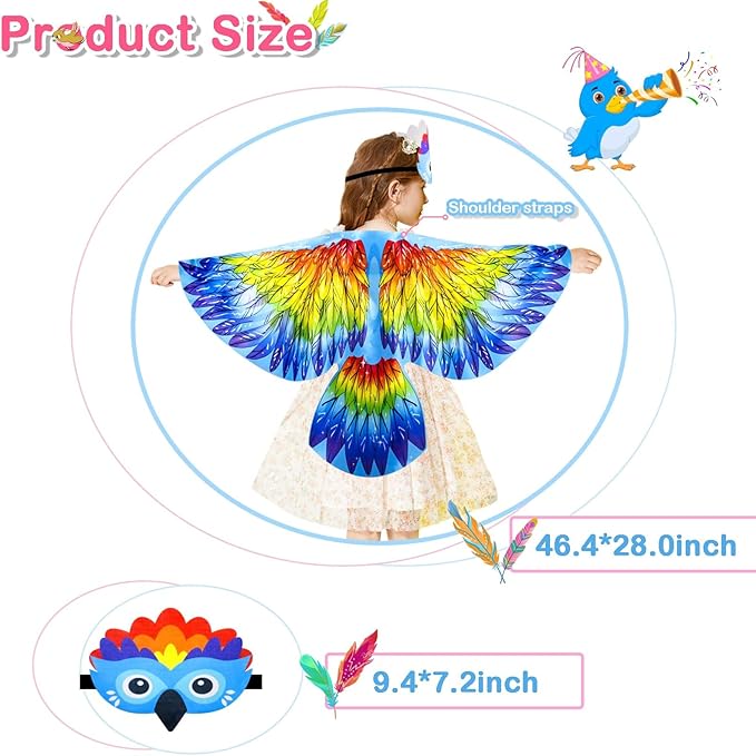 Bird-Wings Parrot Eagle Costume for Kids Headbands as Toddler Boys Dress-Up Jungle Animal Toys Party Favors Gifts