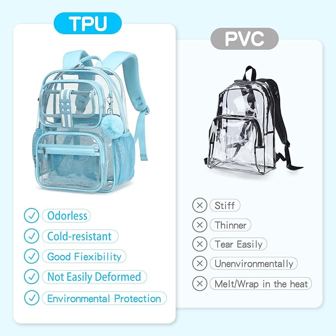 Cusangel Clear Backpack for School,16in Heavy Duty Clear BookBag,TPU Large Capacity Black See Through backpack for Stadiums,Concerts,Plastic transparente para mujer for 8Age+