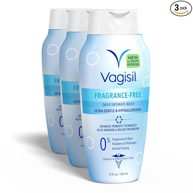 Vagisil Feminine Wash for Intimate Area Hygiene, pH Balanced and Gynecologist Tested, Fragrance-Free, 12 oz (Pack of 3)