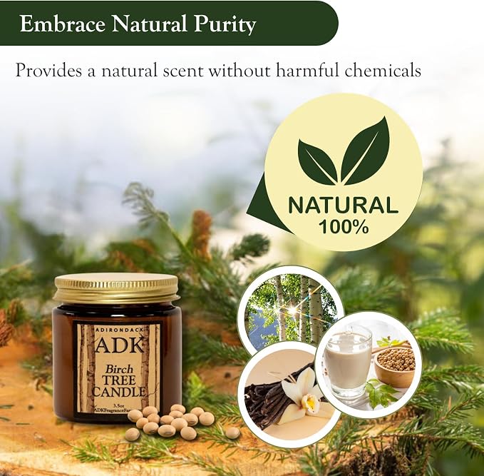 ADK Birch Scented Candle, 3.5 Oz Aromatherapy Candle, Proudly Poured in The USA, Natural Wax for Relaxation and Home Décor, for Gift, Kitchen, and Living Spaces