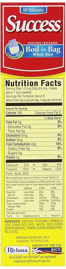 Success Boil-in-Bag Rice, White Rice, 14-Ounce Box, Pack of (1) | Precooked rice bag for quick and easy meals, stovetop or microwave, ready in 10 minutes, gluten-free, kosher, non-GMO