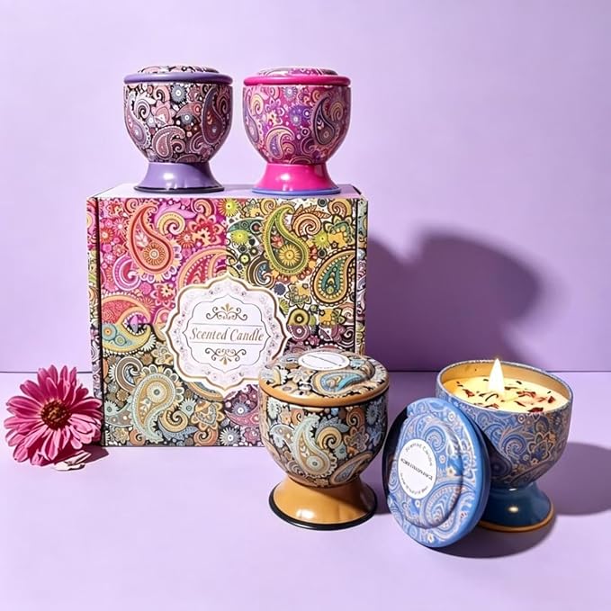Aromatherapy Candle Gift Set (4-Pack),Aromatherapy Candles, Non-Toxic Aromatherapy Candles,Natural Soy Candles,Eco-Friendly Candles,Portable Travel Jar Candles,Birthday Gifts,Gifts for Women/Men