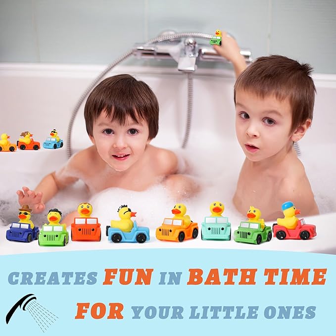 XY-WQ 8 Pack Rubber Duck for Jeeps Ducking - 3" Bulk Floater Duck for Kids - The Shape of a Vehicle - Baby Bath Toy Assortment - Party Favors, Birthdays, Bath Time, and More (8 Varieties)