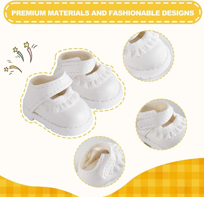 2025 New Version Doll Shoes, 1 Pair Premium White Laces Shoes, Perfect Match for bubu Clothes, Shoes for 15&17cm Doll Accessories