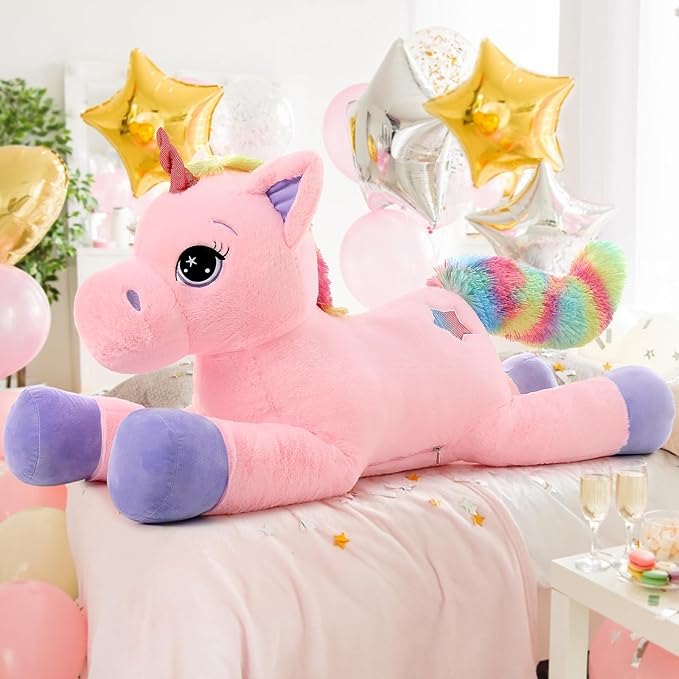 Tezituor 43in Giant Unicorn Plush Toys,Big Pink Unicorn Stuffed Animals,Lovely Unicorn Birthday Decorations for Children,Great Unicorns Gifts for Girls for Birthday Party, Christmas, Valentine’s Day