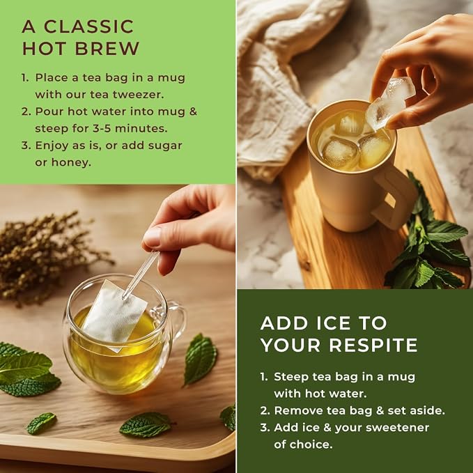 Gya Tea Co Spearmint Herbal Tea Bags (50 Bags) - Caffeine Free with a Tangy Flavor for All Day Comfort, Calming, Relaxing & Nourishing - Fruit & Herbal Blends