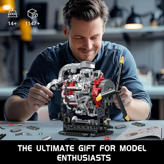 Mould King Aircraft Engine Building Blocks Set - Mini Radial Aviation Engine Model Kit with Motor, 7-Cylinder Engine Engineering Building Kits, DIY STEM Construction Toys for Adults (1147 PCS)