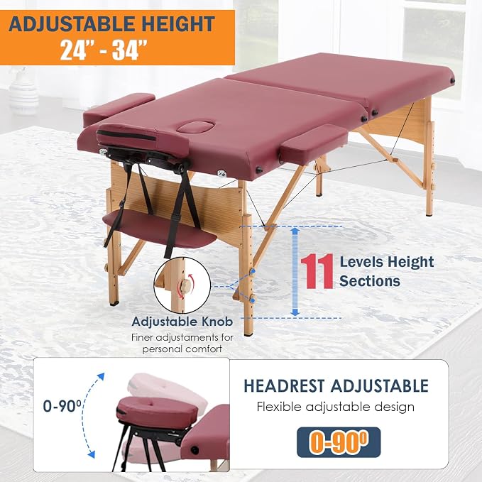 BestMassage Massage Bed Portable Massage Table 2 Folding Lash Bed Height Adjustable 28 Inch Wide Spa Table with Non-Woven Bag for Spa Footmassage Facial CareSpa Tattoo