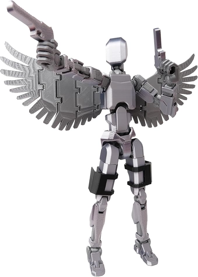 (Assembly Completed Dummy 20 Action Figure, 8.1 inches， Strong Magnetic Accessories， 8 Types of Weapons 3D Printed Robot Multi-Jointed Movable, Spider Ninja Series (Bright Silver)