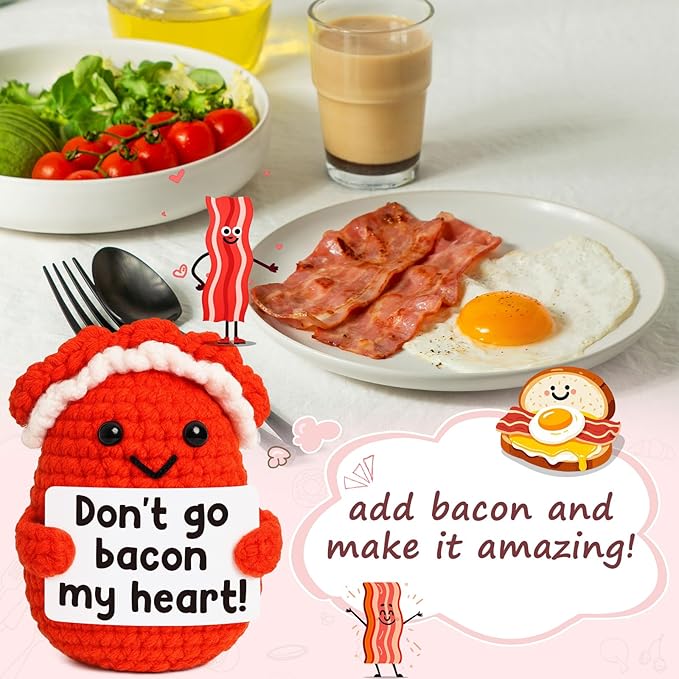 Mini Emotional Crochet Bacon Birthday Gifts Inspirational Handmade Crochet Bacon Coworkers White Elephant Retirement Motivational Thanksgiving Christmas Birthday Gifts Funny Crochet Desk Decor