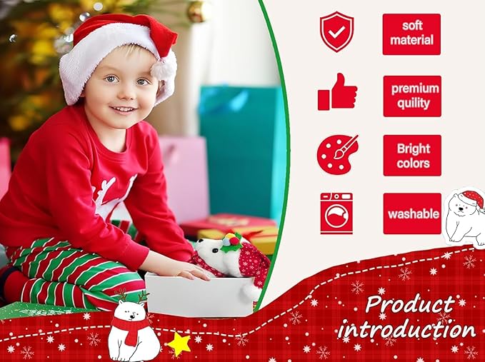 Christmas Teddy Bear Stuffed Animal 2025 Polar Bear Stuffed Animal Christmas Plush Toys Gifts for Kids Adult Birthday Holiday Indoor or Outdoor Home Party Decorations
