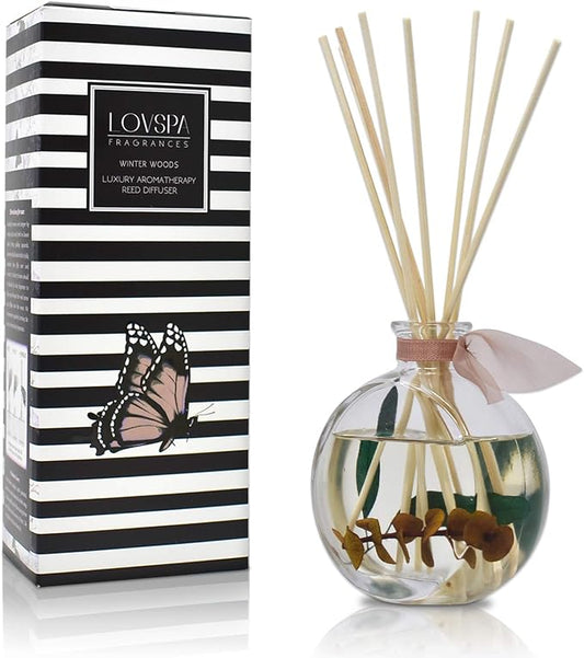 Reed Diffuser Set, Winter Woods Scented Oil Diffuser with Sticks, Home Fragrance Accessories for Bathroom Shelf Decor, Aroma Diffusers for Home or Office Desk, USA Made