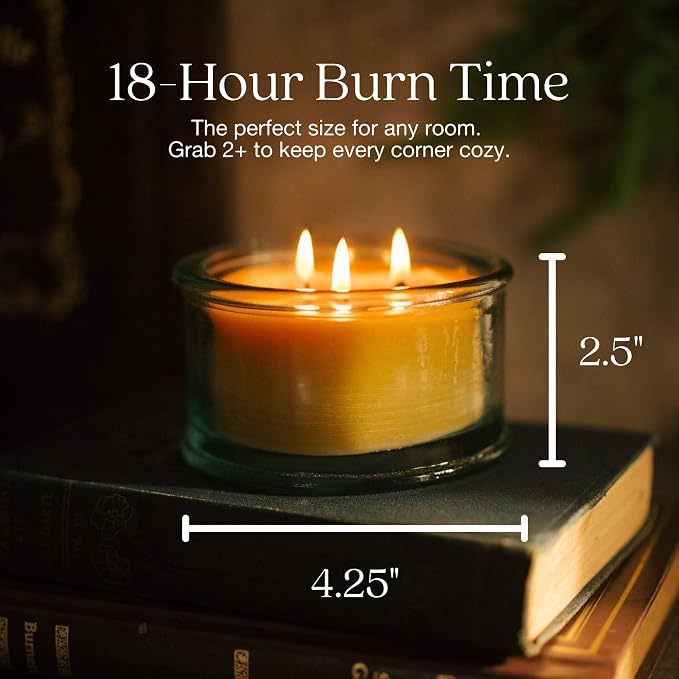 Bluecorn Botanica Beeswax 3-Wick Candle – Cypress & Sandalwood, 100% Pure Beeswax & Essential Oils – 10oz Hand-Blown Recycled Spanish Glass – Non Toxic, Clean Burning, Refillable Glass Jar