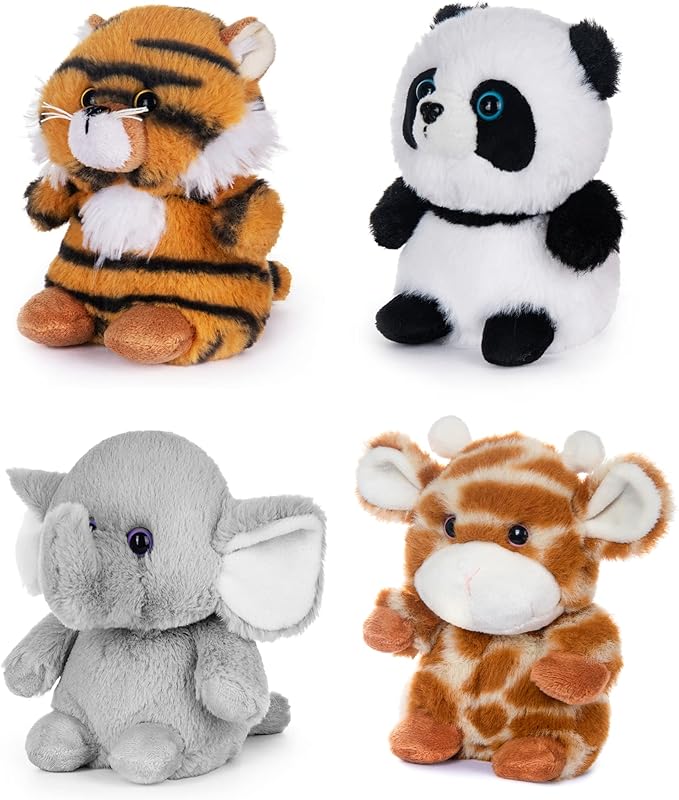 My OLi 5" Forest Animal Plush Set - Panda, Elephant, Giraffe & Tiger Bundle for Kids & Babies (Pack of 4)