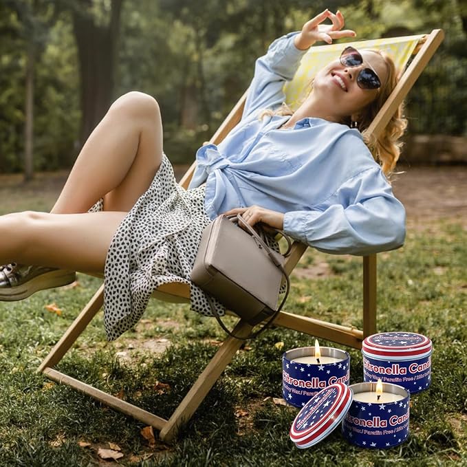 American Flag tin Candle Set of 4 (4oz Each) – Long-Lasting Outdoor Citronella Candles for July 4th Independence Day – Fresh Invigorating Fragrance to Enhance Ambiance